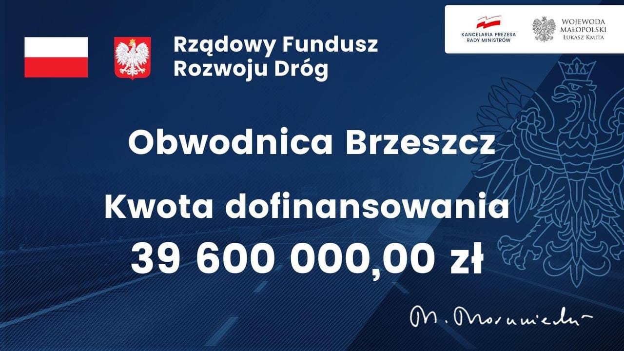 obwodnica brzeszcz dofinansowanie rządowego funduszu rozwoju dróg 36,9 miliona