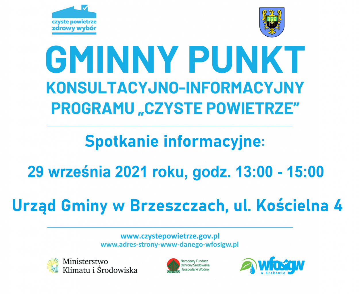 program Czyste Powietrze - spotkanie informacyjne w urzędzie gminy 29 września w godz. od 13 do 15 